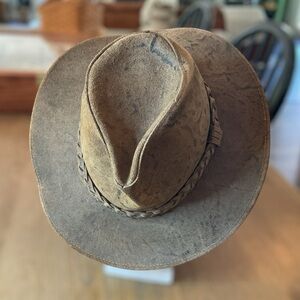 Distressed Brown Suede Western Cowboy Hat with Braided Band